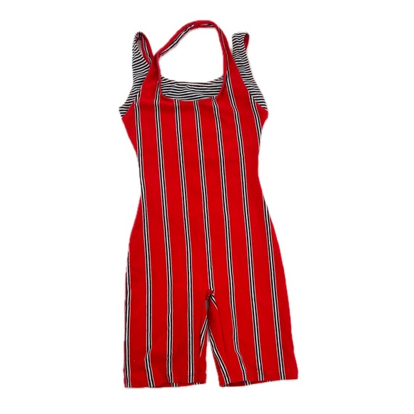 Marika Pants - Marika One-Piece Workout Bodysuit Red/Black/White Stripe Vintage 90's Size Large